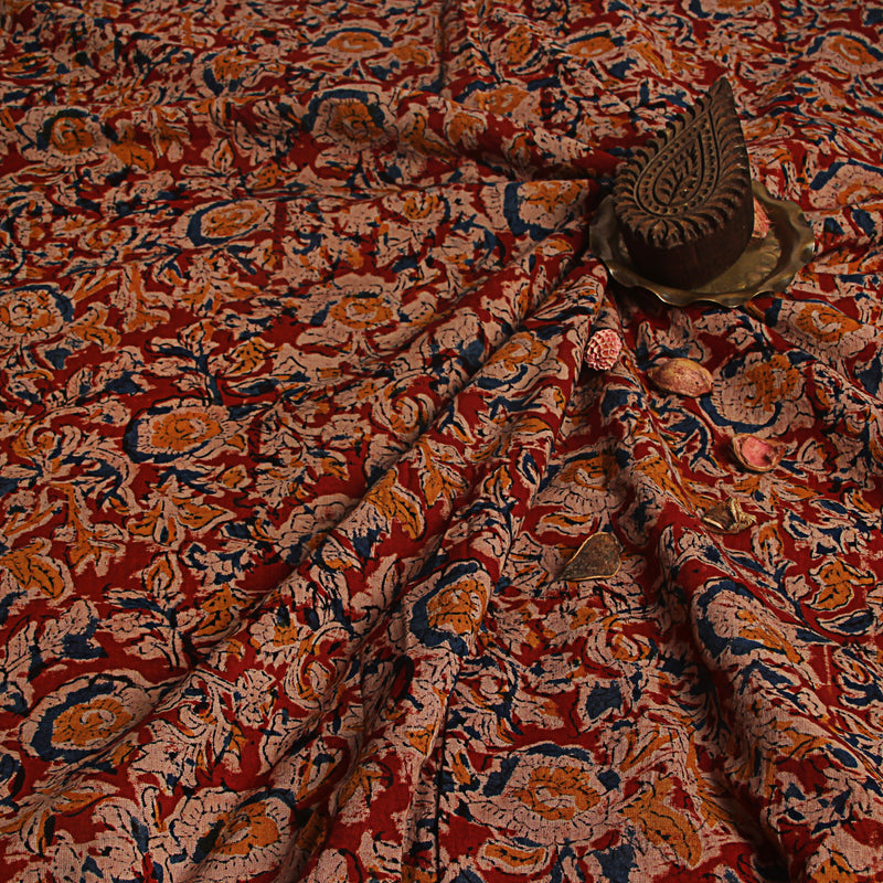 Madder Rose Jaal Kalamkari Hand Block Printed Cotton Fabric