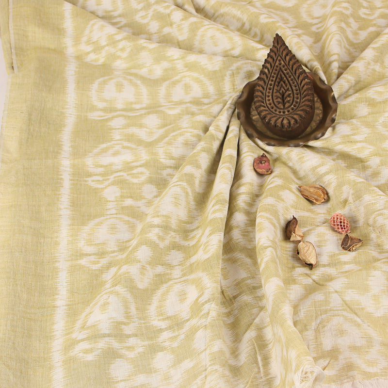 Tan Yellow Ikkat Handwoven Cotton Fabric