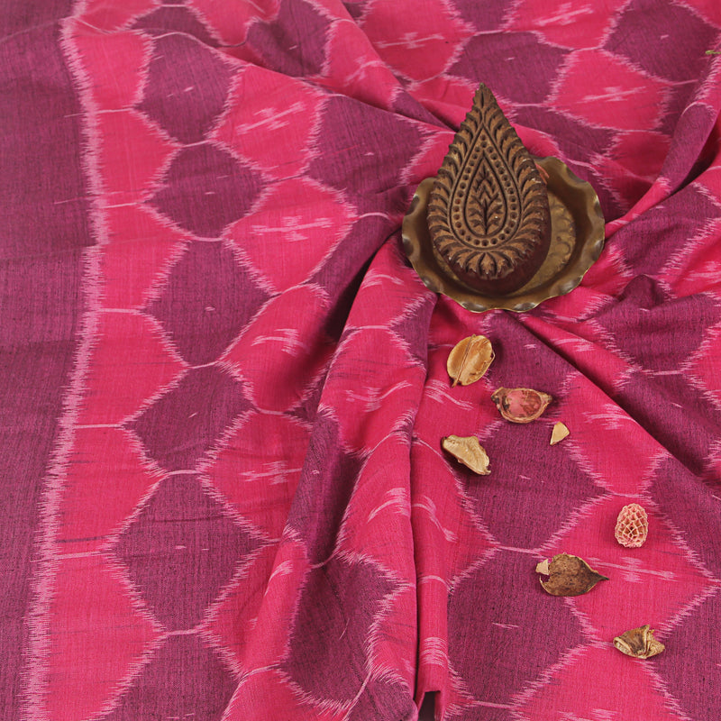 Pink - Purple Jaal Pattern Ikkat Handwoven Cotton Fabric
