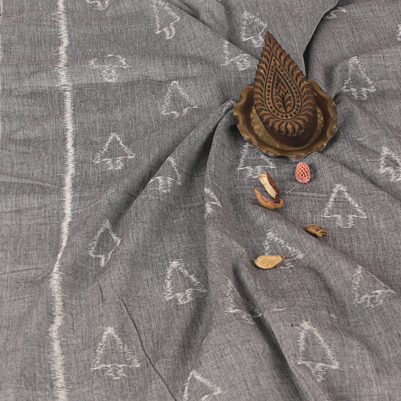 Grey Triangle Pattern Ikkat Handwoven Cotton Fabric