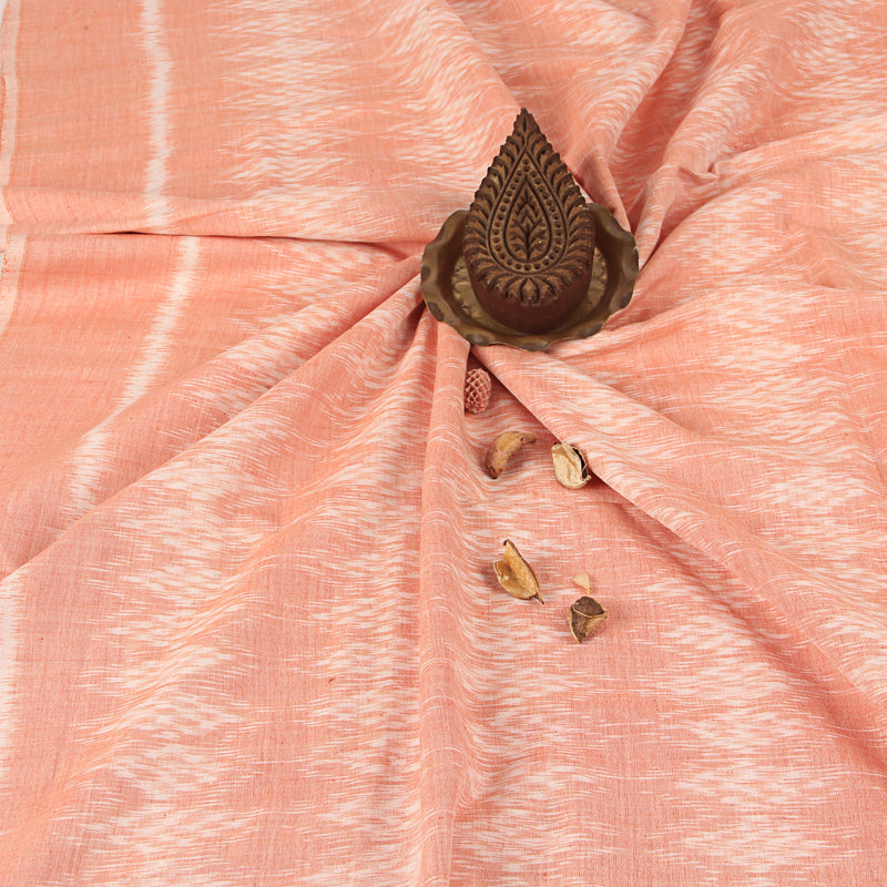Peach Diamond Ikkat Handwoven Cotton Fabric