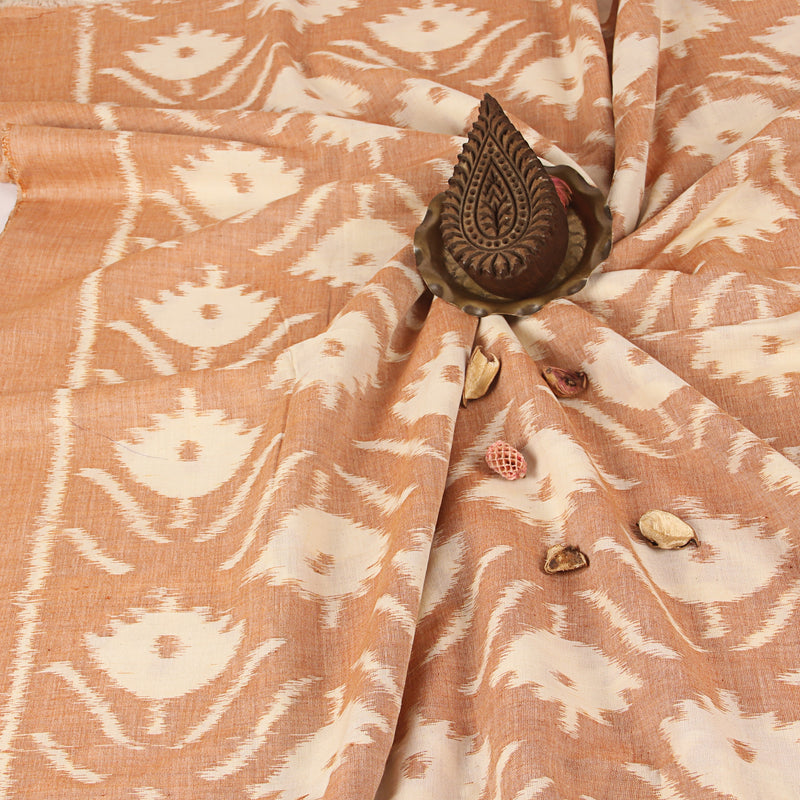 Brown Floral  Ikkat Handwoven Cotton Fabric