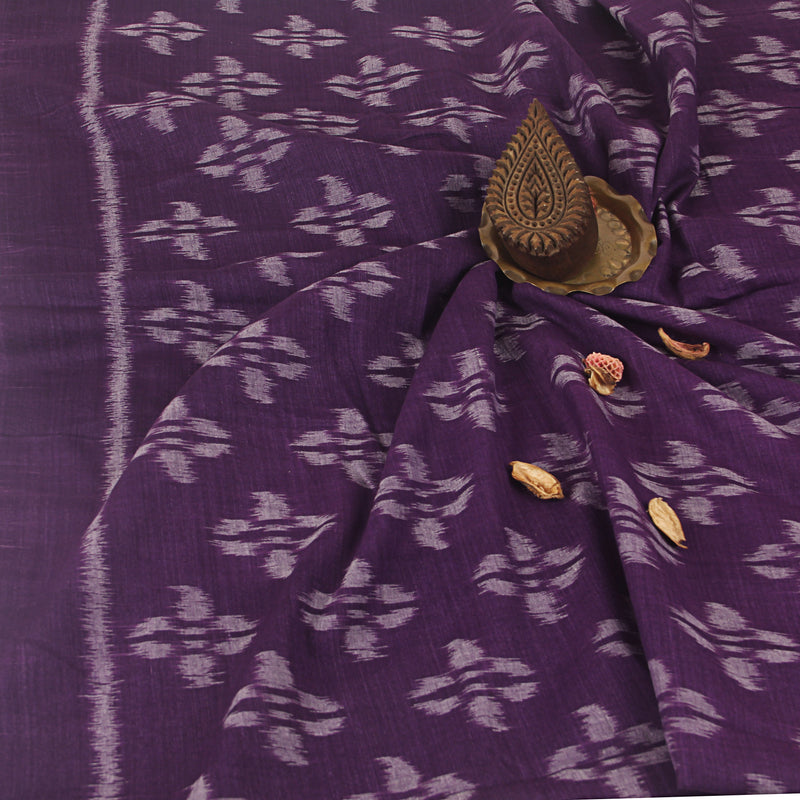 Purple Floral Ikkat Handwoven Cotton Fabric