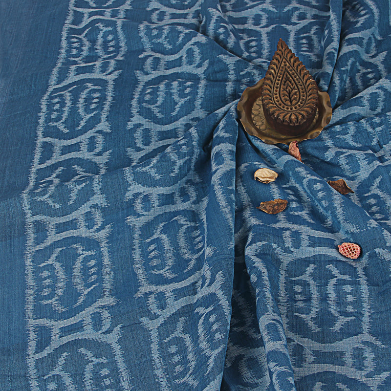 Indigo Tortoise Ikkat Handwoven Cotton Fabric