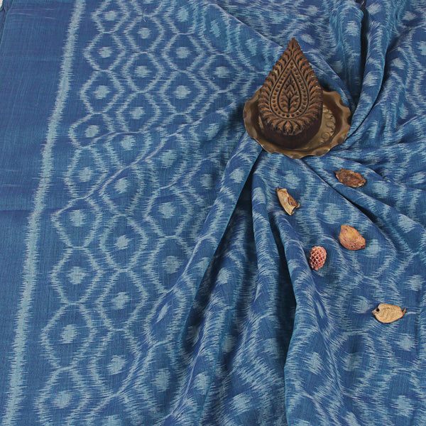 Indigo Diamond Jaal Pattern Ikkat Handwoven Cotton Fabric