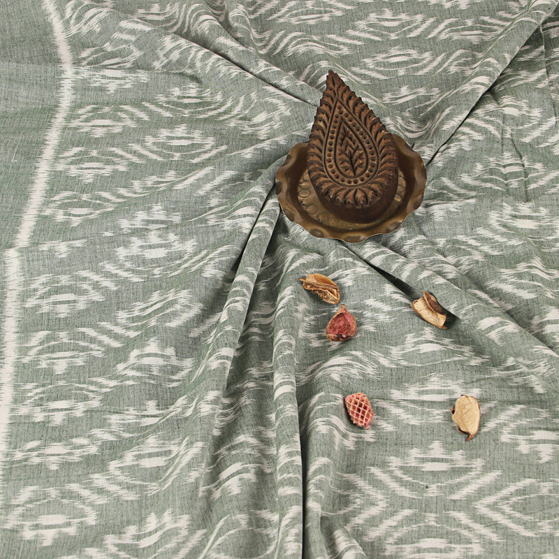 Sage Green Lotus Butta Abstract Ikkat Handwoven Cotton Fabric