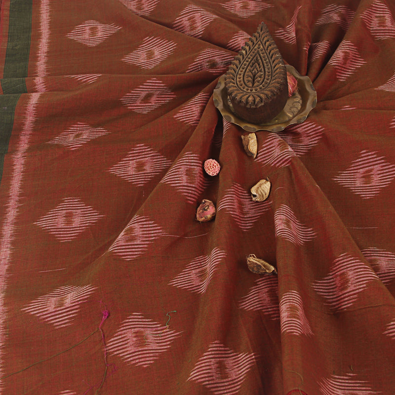Brown Diamond Ikkat Handwoven Cotton Fabric