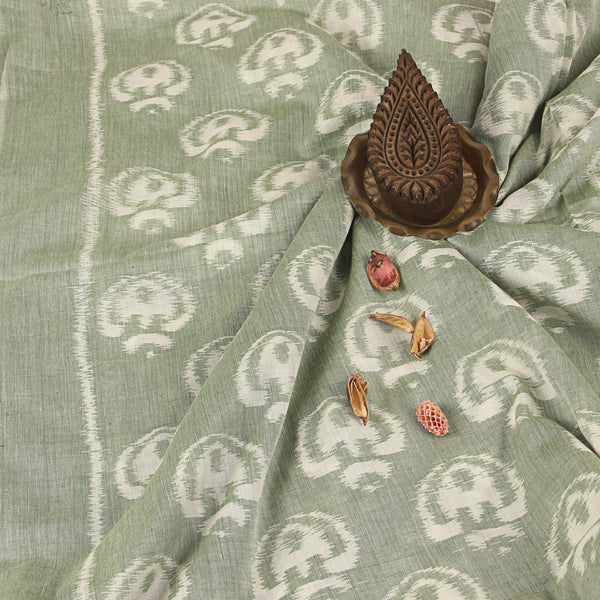 Sage Green Ikkat Handwoven Cotton Fabric