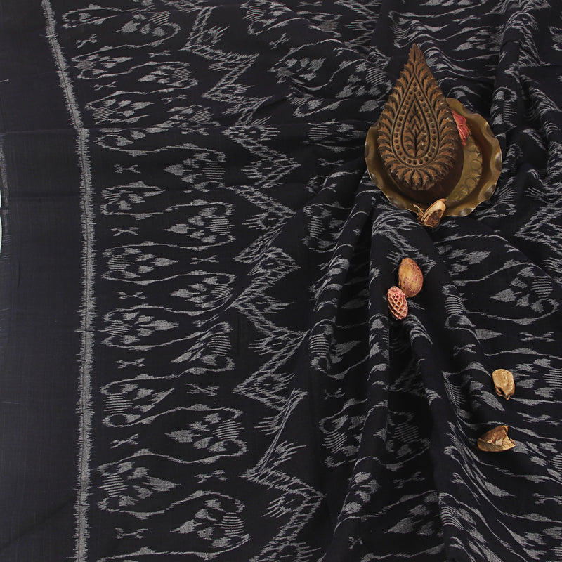 Black Tribal Pattern Ikkat Handwoven Cotton Fabric