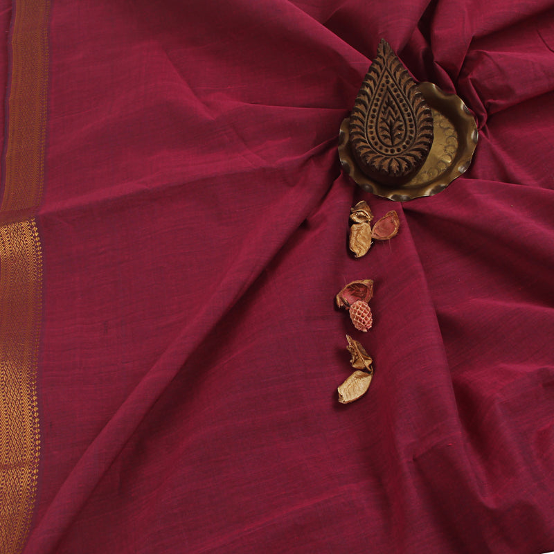Mangalgiri Purple Nizam Border Dhoop Chaon Cotton Fabric