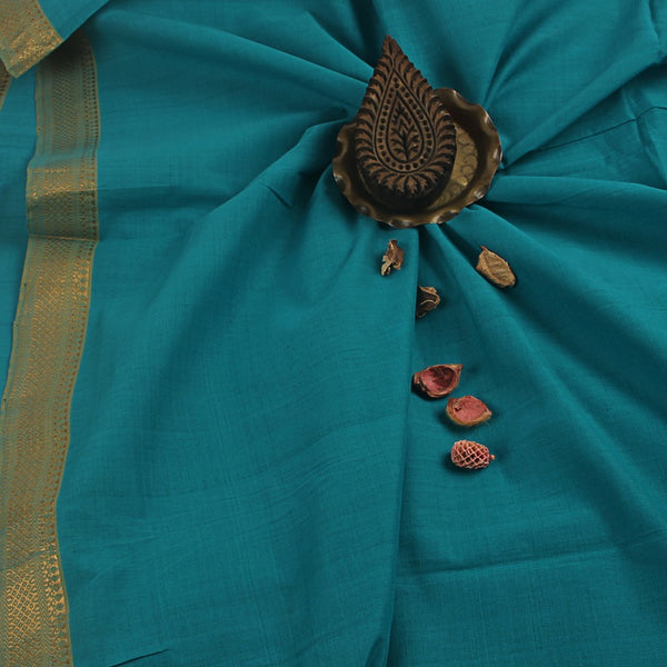 Mangalgiri Green Nizam Border Plain Cotton Fabric