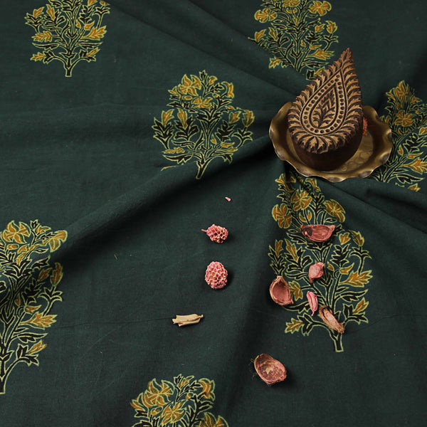 Ajrakh Modal Silk Blue base big leaf floral printed fabric