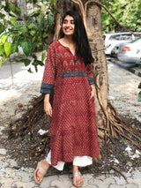 Maroon Butti Patch Work Kurta | Relove