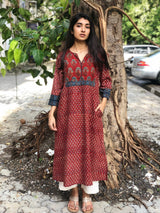 Maroon Butti Patch Work Kurta | Relove