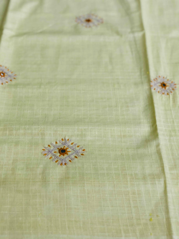 Checks Pale Yellow Hand Work Kurta Fabric