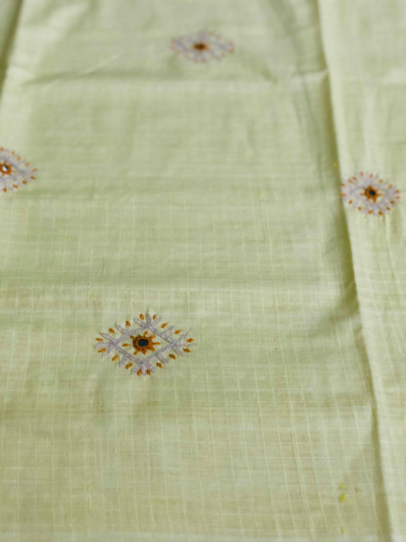 Checks Pale Yellow Hand Work Kurta Fabric (2m)