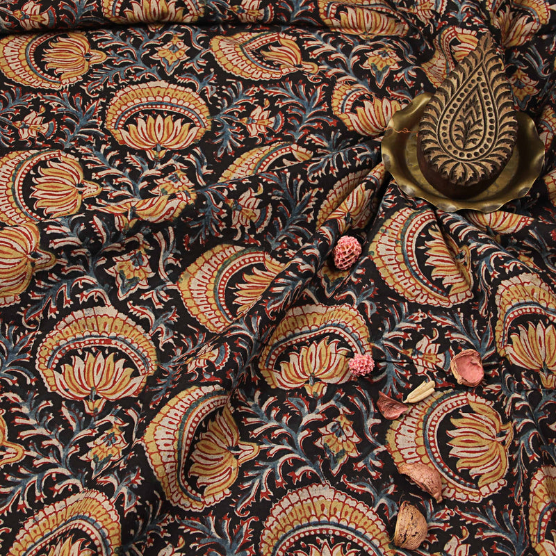 Lotus Print Kalamkari Cotton Fabric