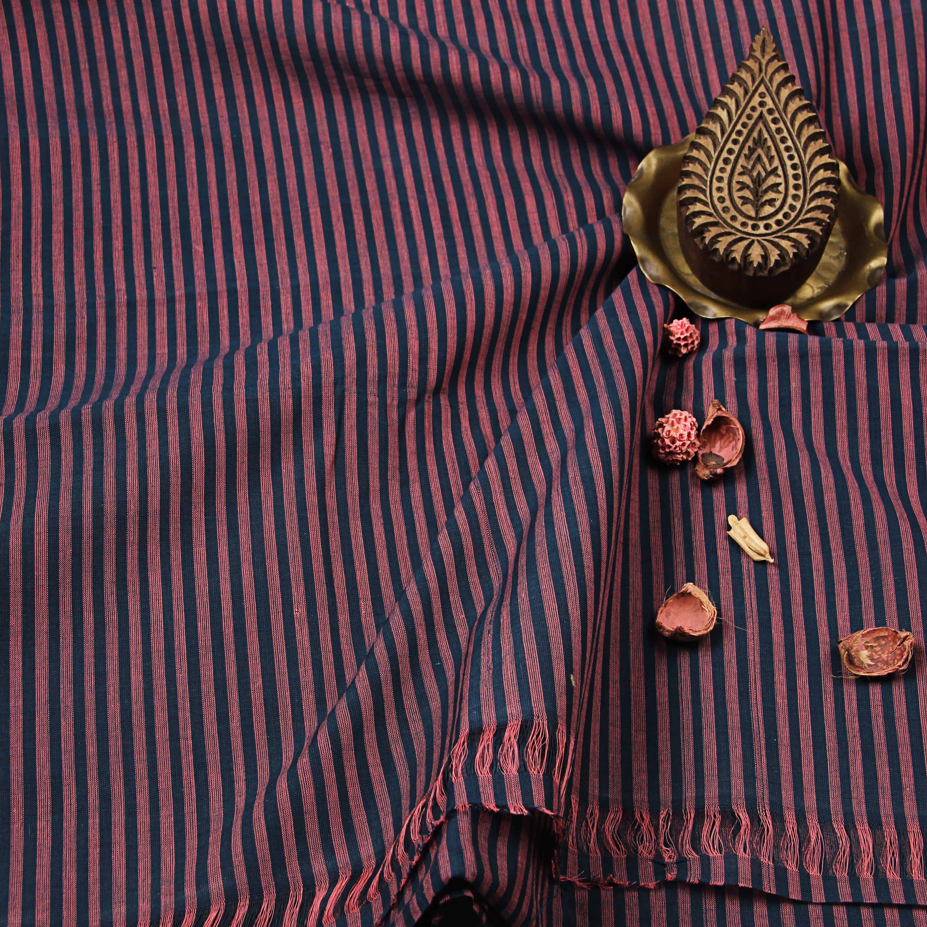 Purple Striped Handwoven Cotton Fabric – THE INDIAN ETHNIC CO.