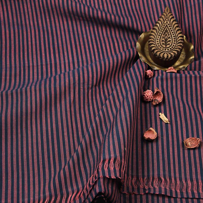 Purple Striped Handwoven Cotton Fabric
