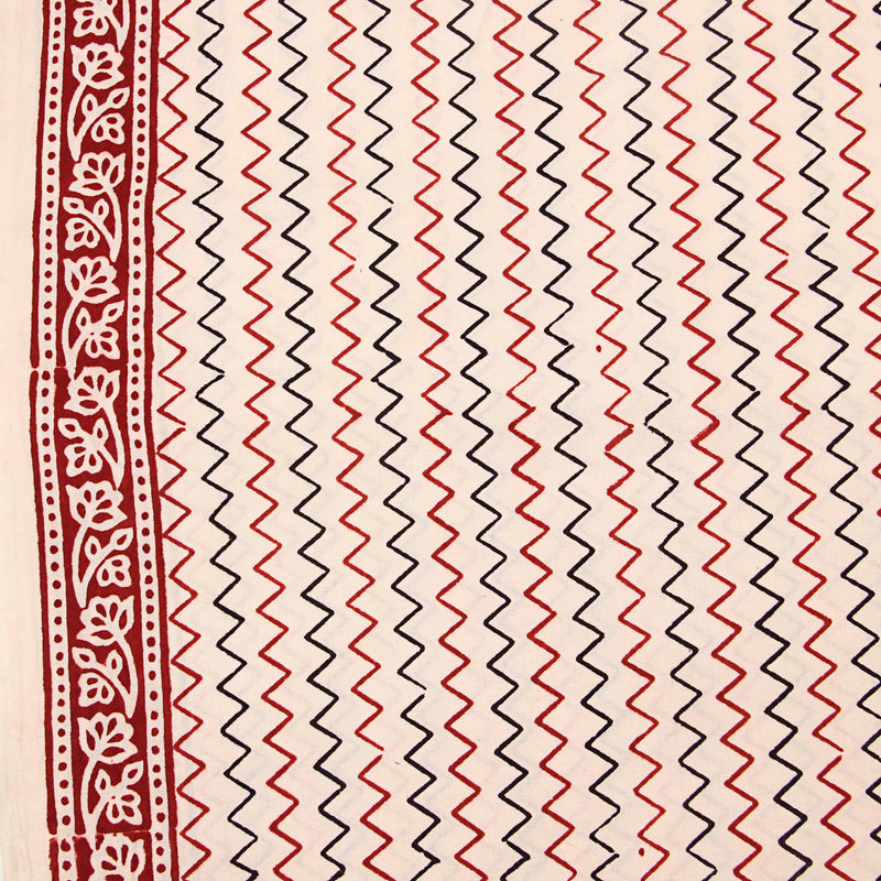 Bagh White Red Chevron Hand Block Printed Cotton Fabric