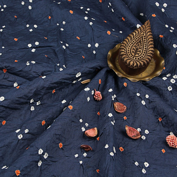 Navy Blue Butti Bandhej Cotton Fabric