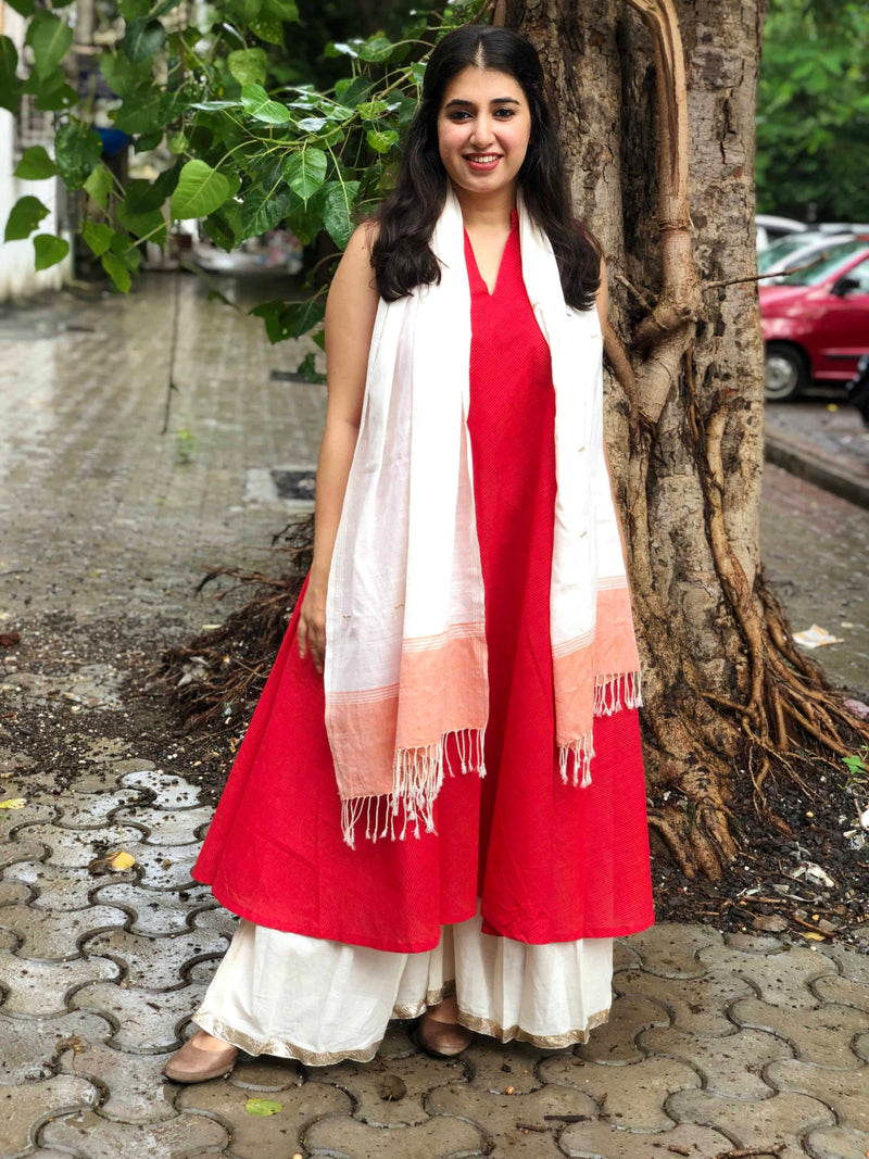 Handwoven Soft Cotton Light Orange Long Stole