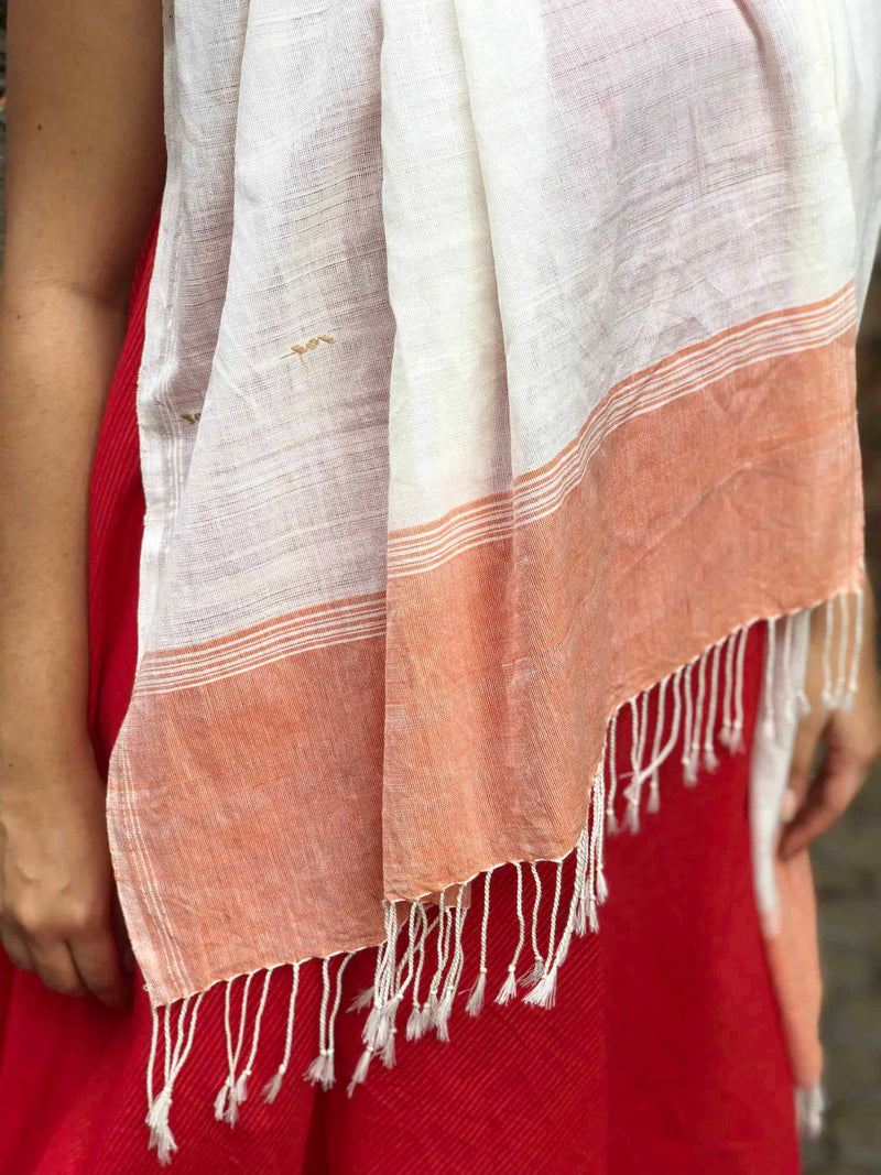 Handwoven Soft Cotton Light Orange Long Stole