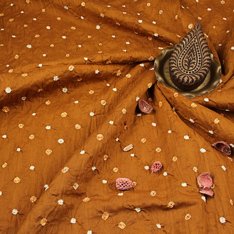 Sand Brown Bandhej Cotton Fabric