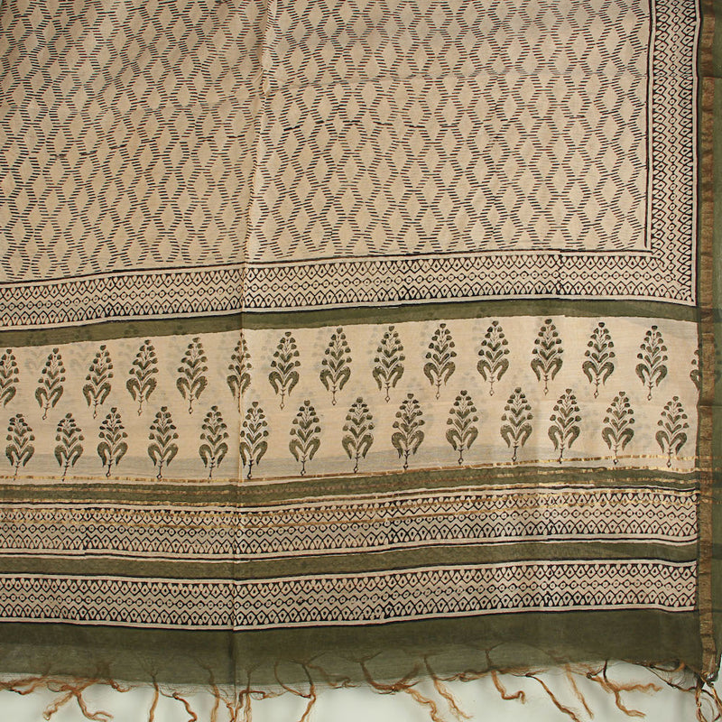 Chanderi Silk Hand Block Printed Unstitched Kurta + Dupatta Set
