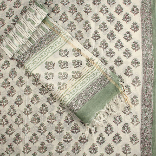 Chanderi Silk Hand Block Printed Unstitched Kurta + Dupatta Set