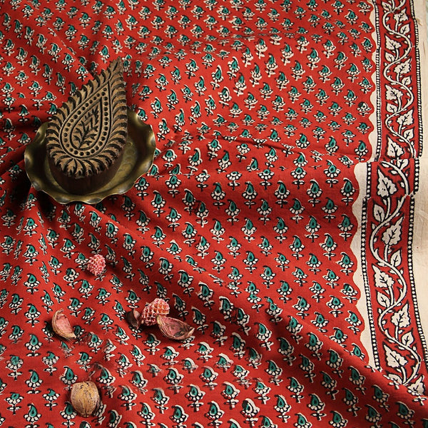 Red Leaf Butti Bagru Hand Block Printed Cotton Fabric