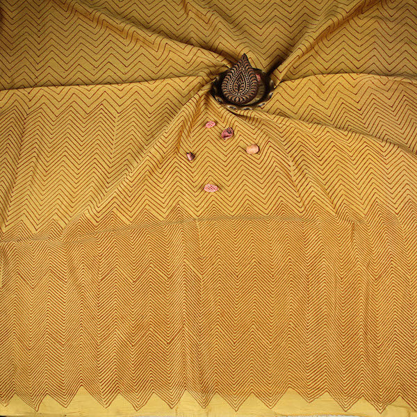 Yellow-Red Zig Zag Ajrakh Chanderi Fabric