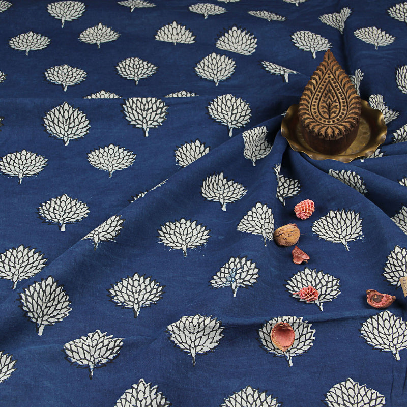Dabu Hand Block Printed Indigo Natural Dyed Cotton Fabric