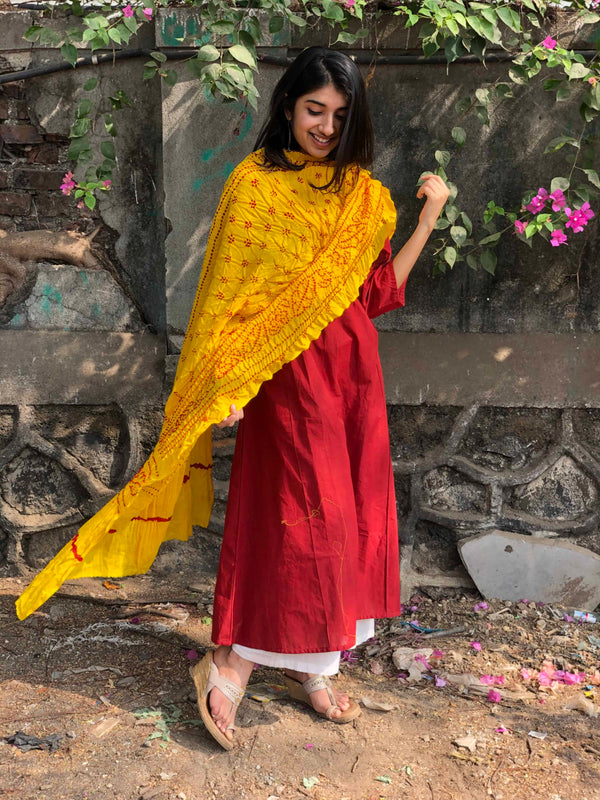 Bandhej Yellow Cotton Dupatta | Relove