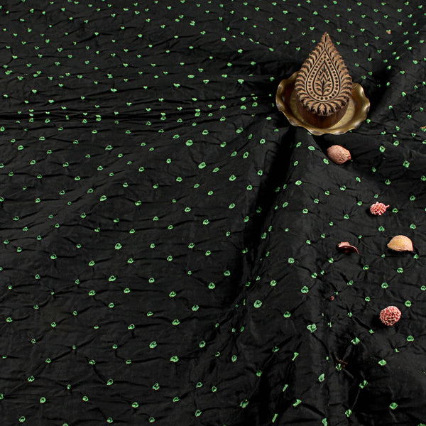 Black Green Cotton Bandhej Fabric (2.5m)