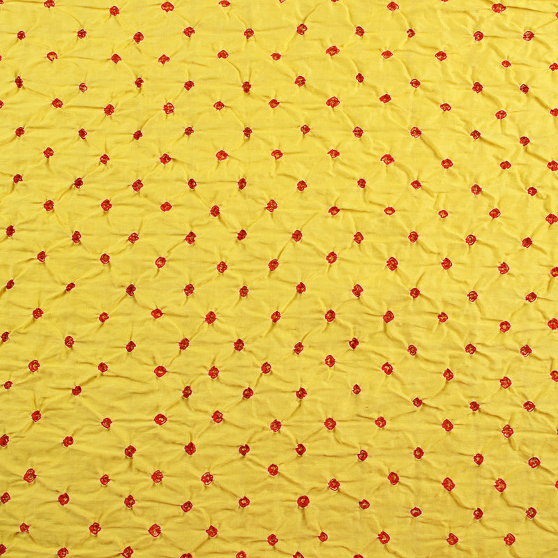 Yellow Red Cotton Bandhej Fabric