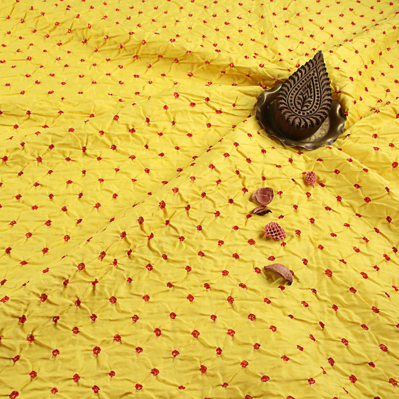 Yellow Red Cotton Bandhej Fabric