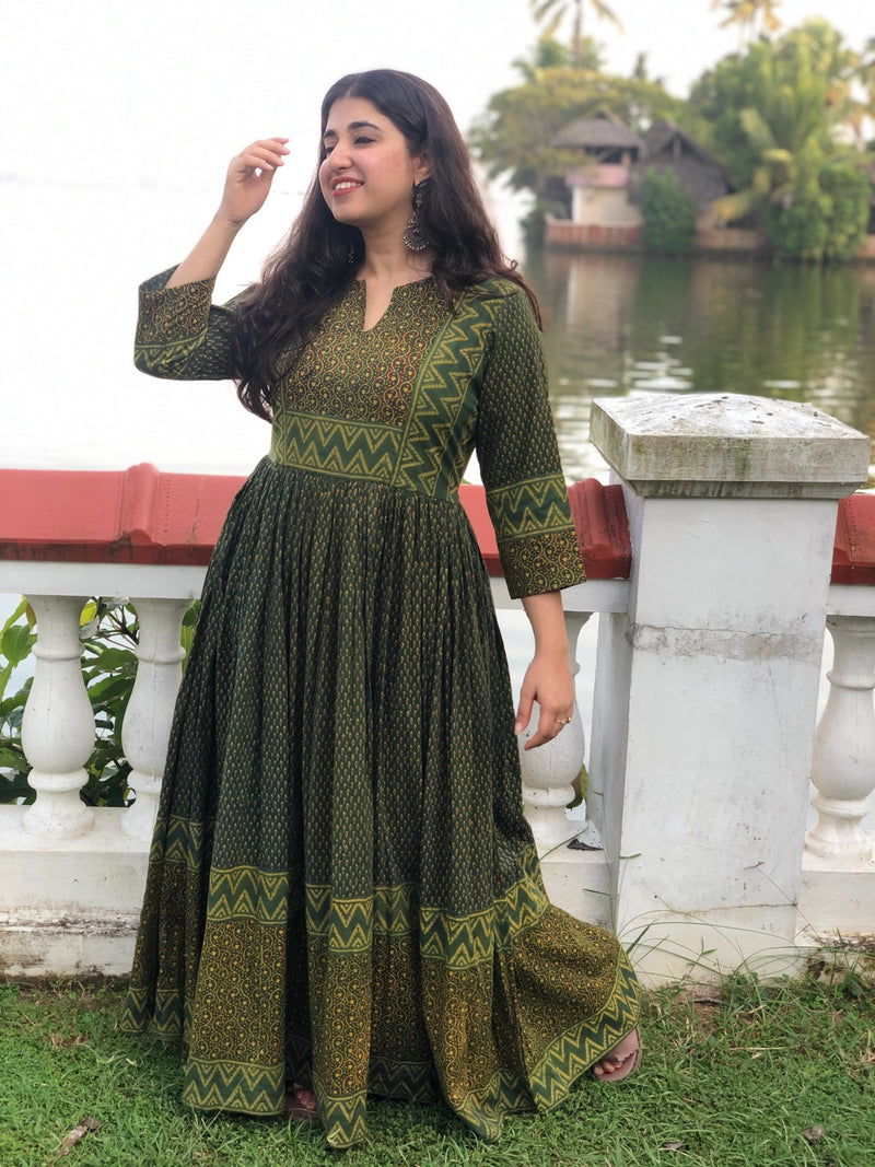 Anurika Flared Pleated Ajrakh Dress