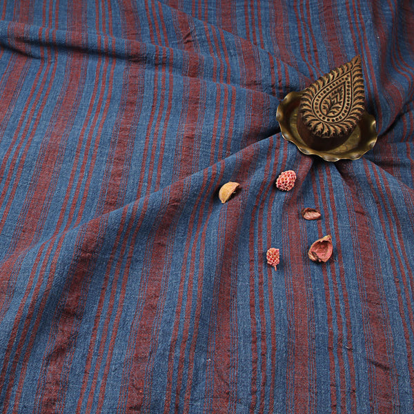 Handwoven Blue & Red Striped Organic Natural Dyed Kala Cotton Fabric