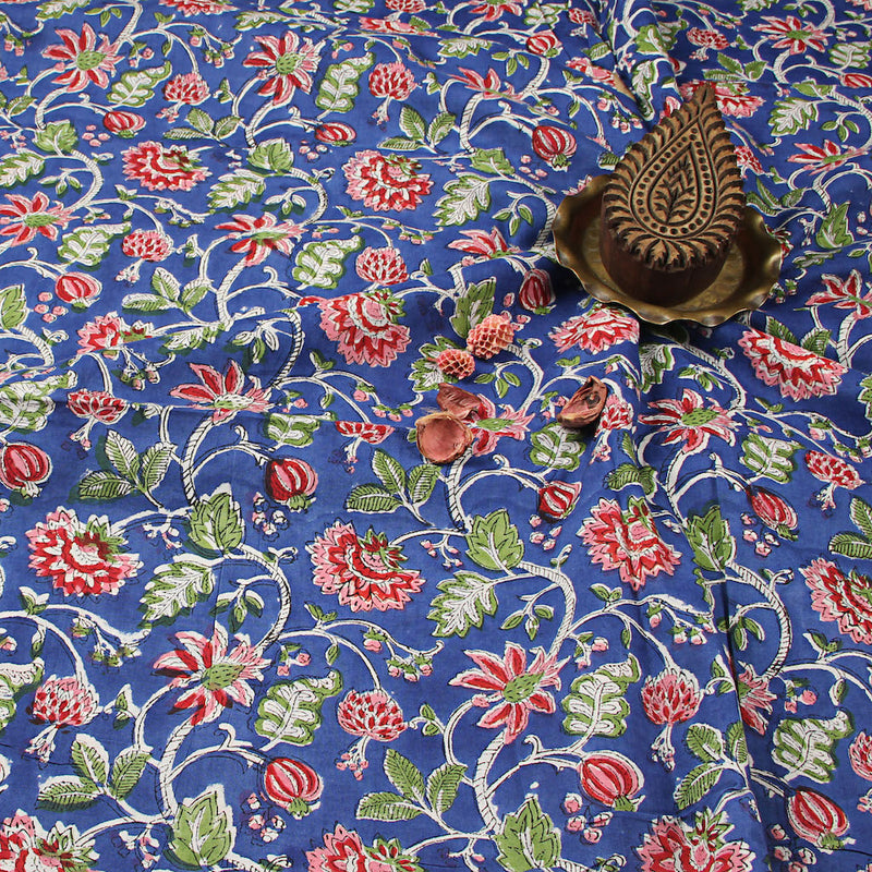 Sanganeri Red Floral Jaal Hand Block Printed Cotton Fabric