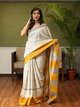 Quirky Hand Block Printed Handwoven Cotton Saree | Relove