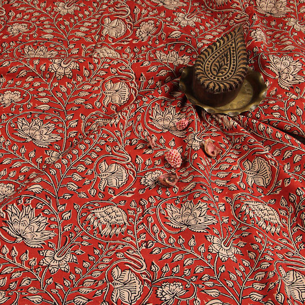 Madder Floral Jaal Hand Block Printed Cotton Fabric