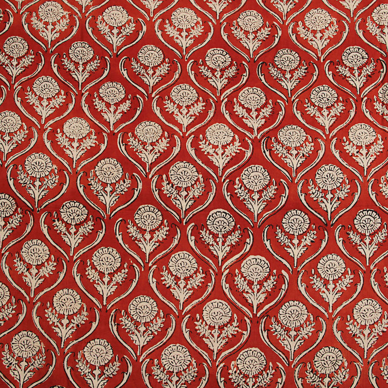 Bagru Floral Jaal Red Hand Block Printed Cotton Fabric