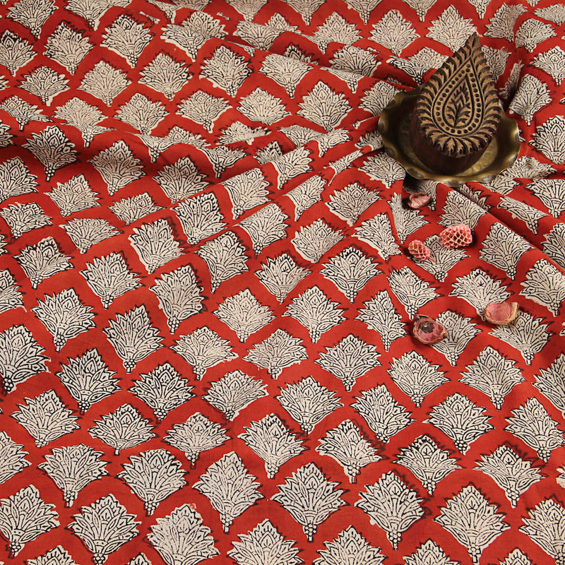 Bagru Flower Butti Red Hand Block Printed Cotton Fabric
