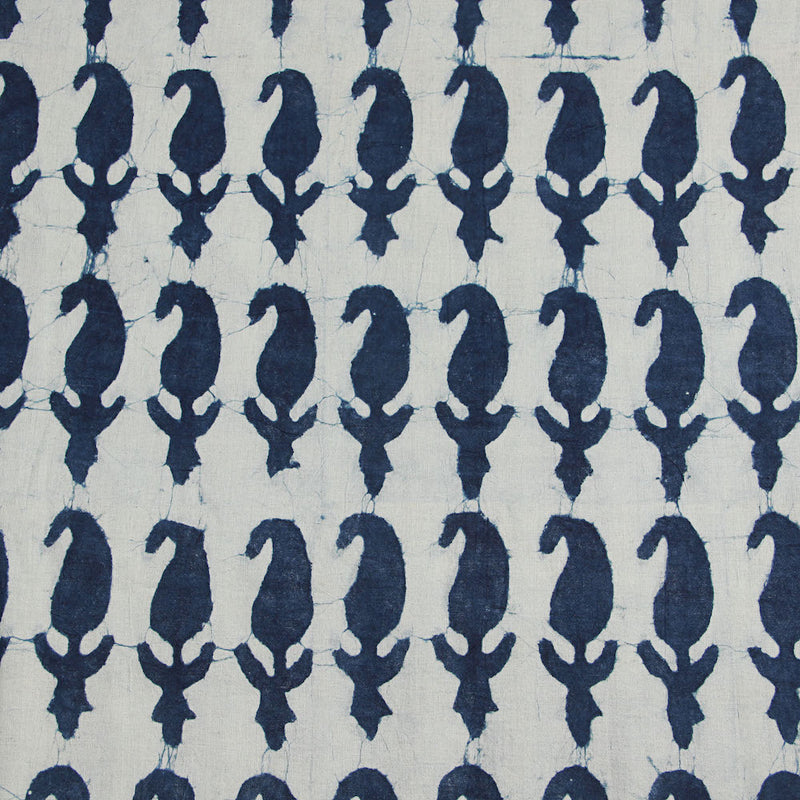 Dabu Paisley Indigo Hand Block Printed Cotton Fabric