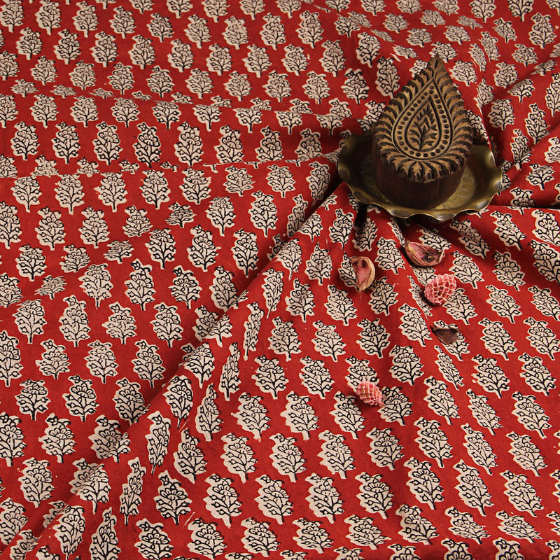 Bagru Flower Butti Red Hand Block Printed Cotton Fabric