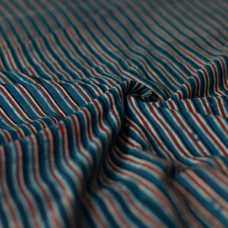 Ajrakh Indigo Striped Cotton Fabric