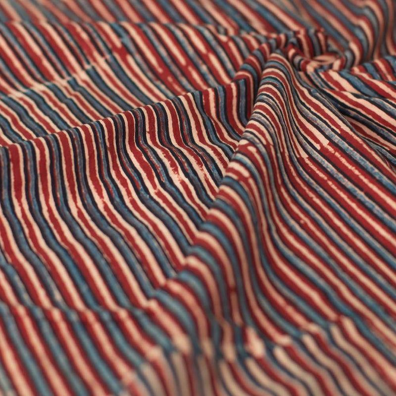 Ajrakh Madder Striped Cotton Fabric