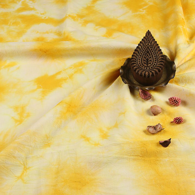 Shibori Yellow Hand Tied and Dyed Cotton Fabric