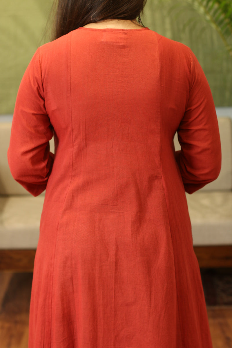 Nirvi Ajrakh Rust Red Pleated Kali Kurta